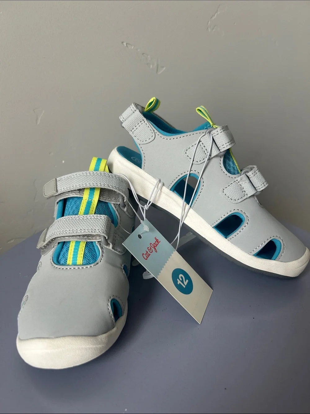 Cat & Jack Hank Light Gray and Blue Kids Active Sandals Sz 12